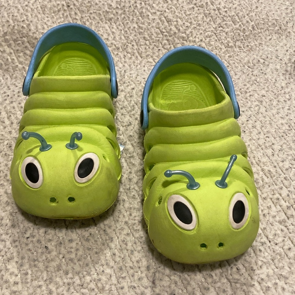 Green/blue caterpillar sandals similar to crocs.  Size 29.